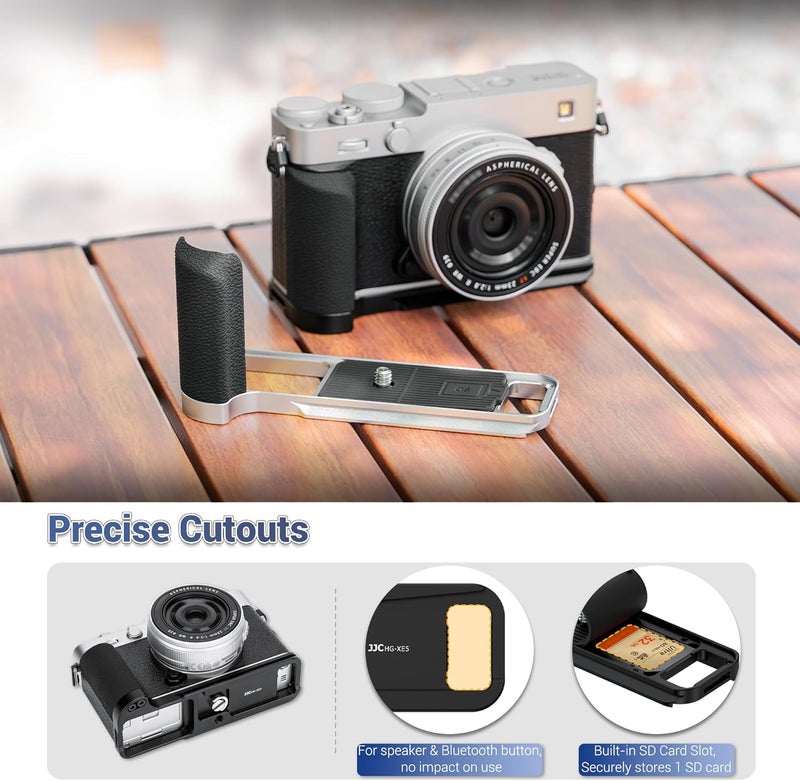 JJC X-E5 L-Shape Hand Grip with Shutter Button for Fuji Fujifilm XE5 XE-5 Handgrip Handle Compatible with Peak Design Capture Camera Clip, Built-in SD Card Slot & Arca Quick Release Design -Silver(NO SD) - Image 4